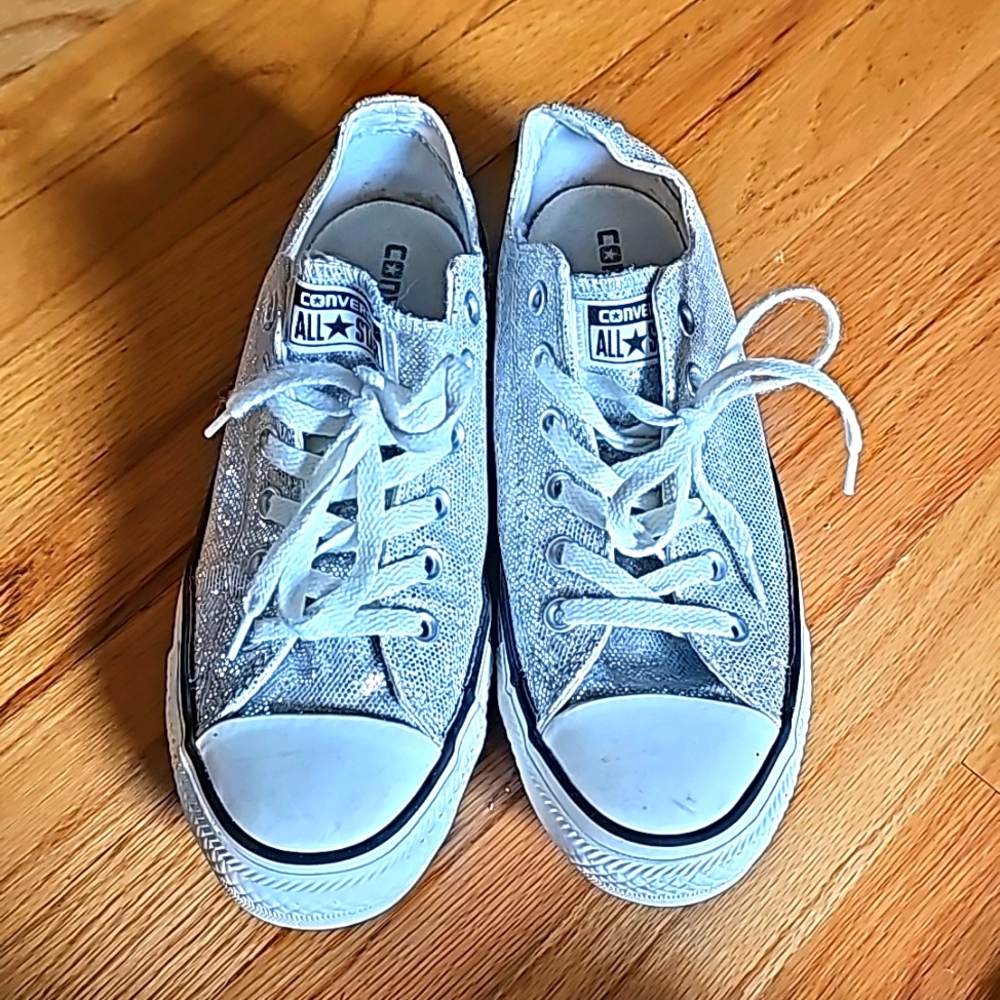 Converse All Star silver glitter sequin shoes Mens 7 Womens 9